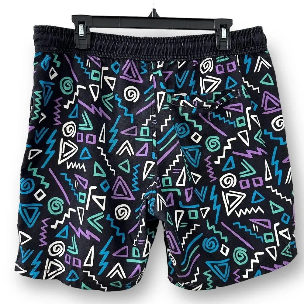 Carbon 90s Retro Vintage Style Men’s Swim Trunks Black Blue Purple XL